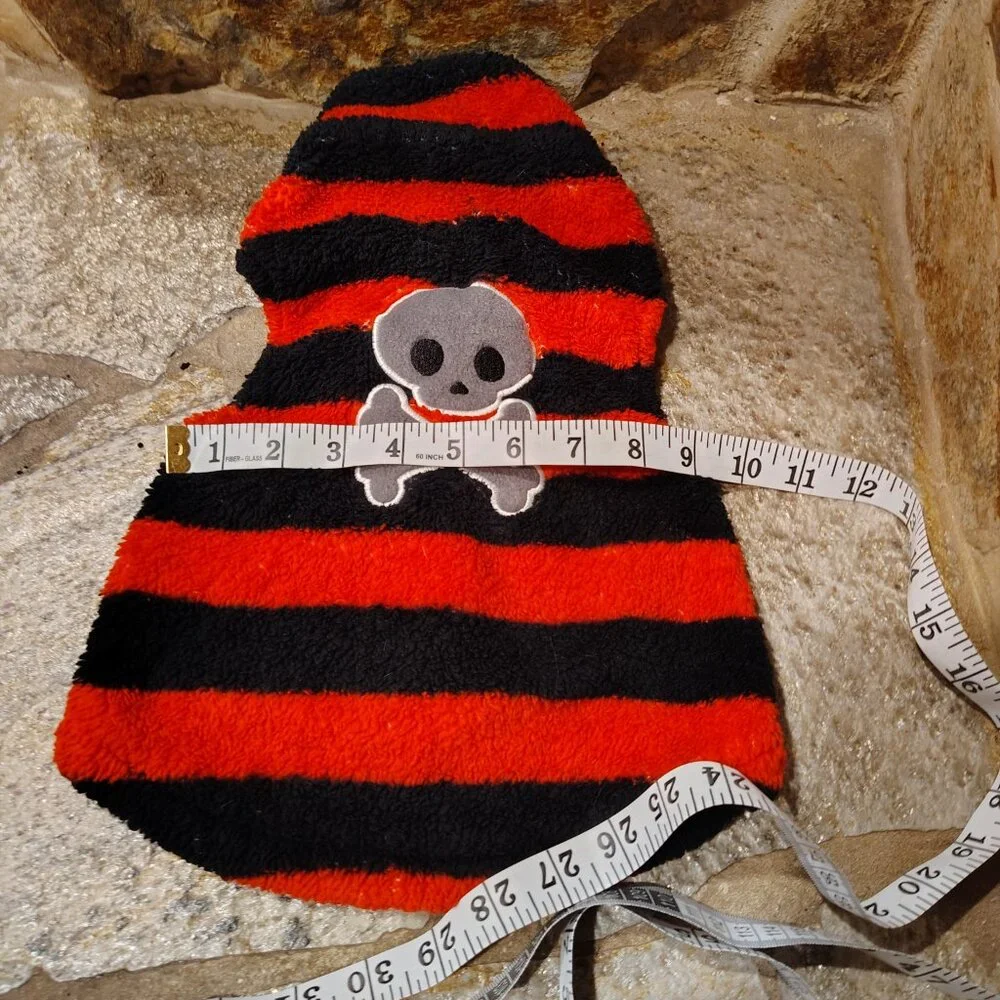 Striped Skull and Crossbones Pet Sweater Size Large Polyester Dog Cat Red Black
